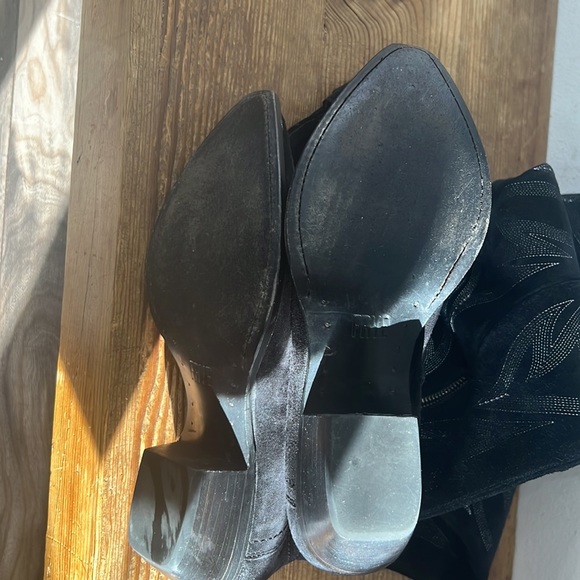 Frye Shane RARE Thigh High Cowboy Boots Black/White - Picture 4 of 5